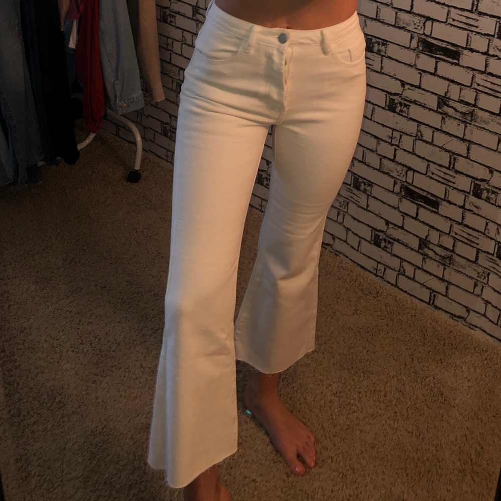 White Cropped Flare Jeans